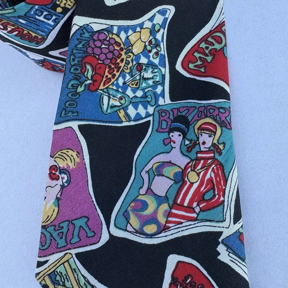 Handmade Novelty Tie Magazine Covers Cartoon Graphics Black Colorful